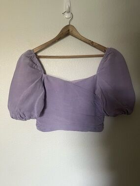 Zara Lavender Puff Sleeve Square Neck Crop Top